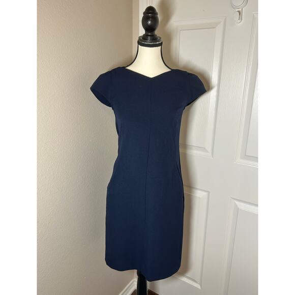 MM. LaFleur Cap Sleeve Navy Sheath Dress Size 6 Corpcore - Picture 1 of 9
